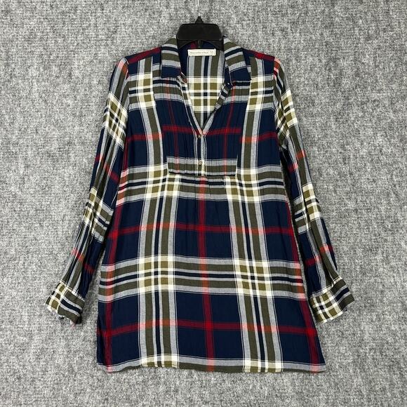 Abercrombie & Fitch‎ Shirt Womens XS Plaid Tunic Dress Henley Chore Cottage - Picture 1 of 6